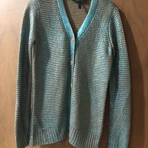 BCBGMAXAZRIA tan cardigan with metallic turquoise XS